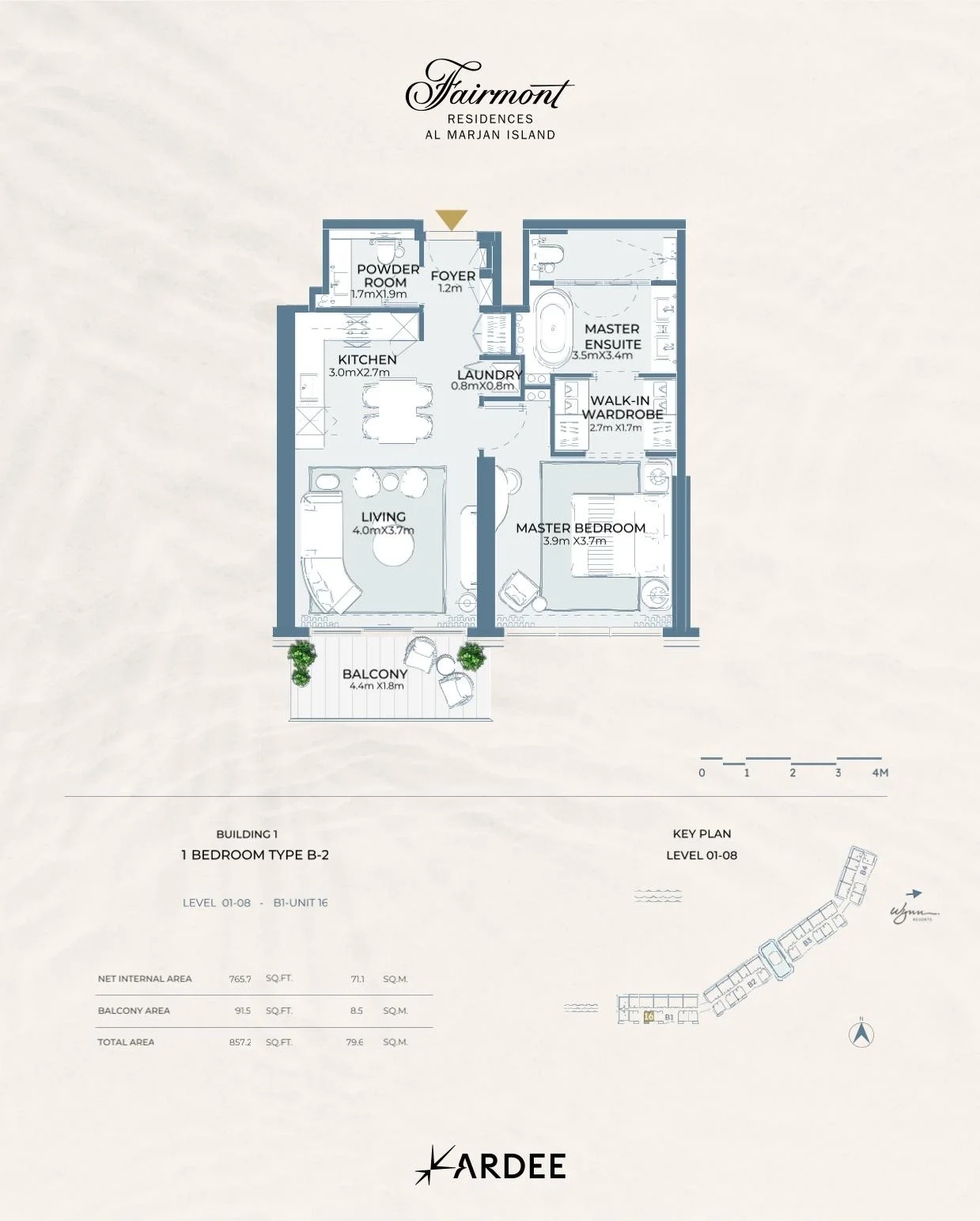 Fairmont Residences Al Marjan Island - 1 Bedroom Apartment Floor Plan Type B-2