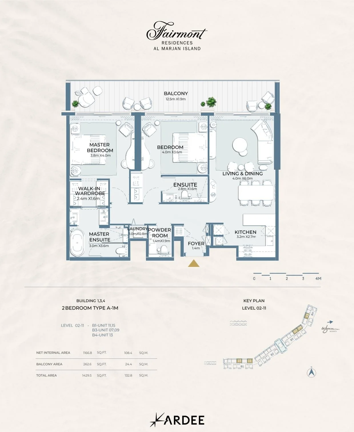Fairmont Residences Al Marjan Island - 2 Bedroom Apartment Floor Plan Type A-1M